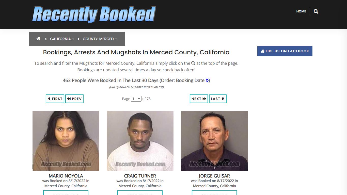 Bookings, Arrests and Mugshots in Merced County, California